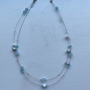 Necklace;  Blue and grey beads;  18"